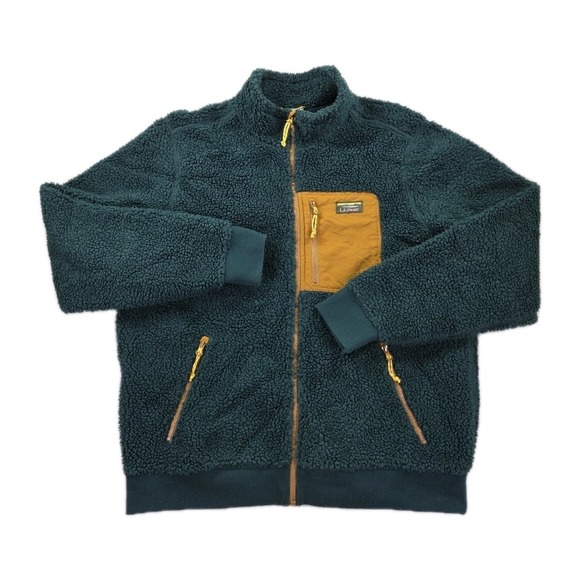 LL Bean Sherpa Fleece Jacket Mens XL High Pile Green - Picture 1 of 7